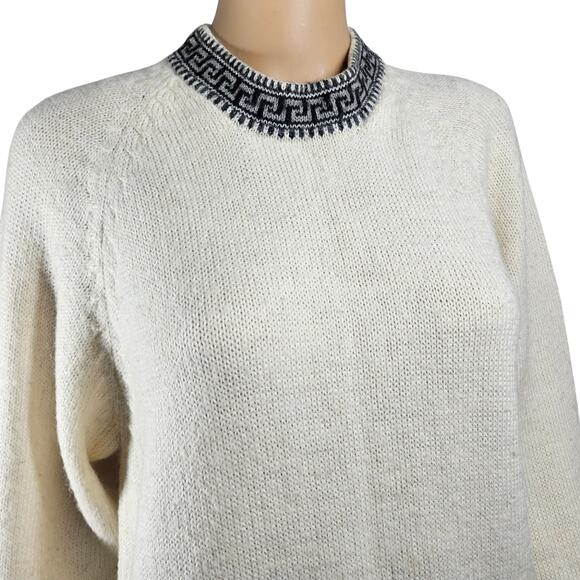 Cream PERU ALPACA Handknit Pullover Tunic Sweater Alpaca Wool Design Size Medium - Picture 2 of 9